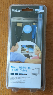 Vivitar 6FT Micro HDMI to HDMI Cable 1080p HD 3D 24K Gold Plated New Sealed