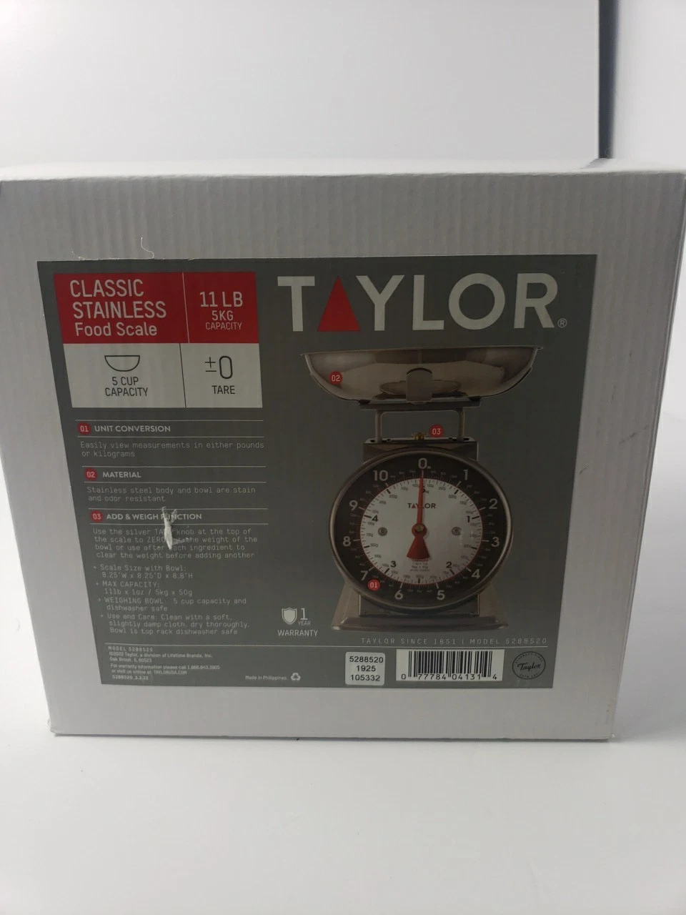 Taylor Mechanical Kitchen Weighing Food Scale with Bowl, Weighs up to 11lbs, ...
