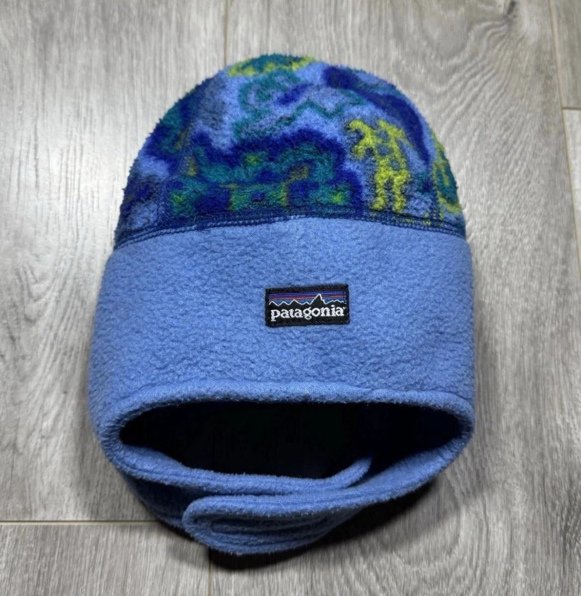 Vintage PATAGONIA Synchilla Cap Beanie Hat Kids Small Flapped Hat Made In USA