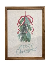 Creative Co Op, Wood Framed, Merry Christmas, Wall Décor, Holly, Bow