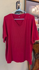 Red V-Neck Short Sleeve T-Shirt Women  s Size L Cotton Blend Casual Stretch