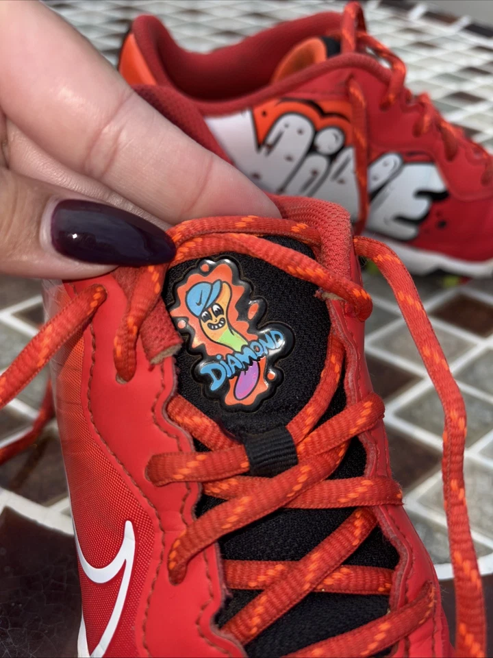 Nike Kids Alpha Huarache 4 Keystone Red & White Baseball Cleats Size 3.5y - Image 3 of 4