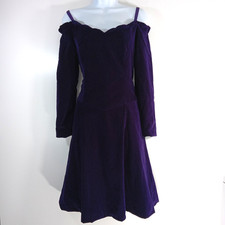 Vintage Purple Velvet Dress Off The Shoulder 90s Y2K Cocktail Party Goth Medium