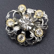 Rhinestone Brooch Pin Silver Tone Vintage
