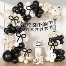 Black Bow Balloon Arch Kit Happy Birthday Banner, 24'' Double Stuffed Clear Ball