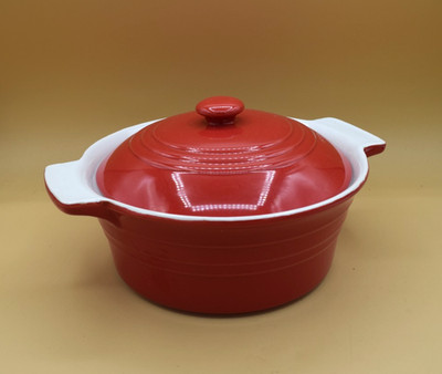 Red Ceramic Casserole Dish with Lid Vintage Dutch Oven Style Kitchenware