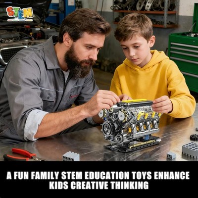 V8 Engine Model Kit - 905 PCS USB Rechargeable STEM Educational Toy for Ages 14+