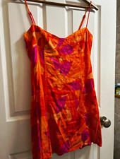 Stradivarius Orange/Pink/Purple  Floral Strappy Slip Mini Dress L