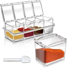 4-Cell Clear Seasoning Rack Spice Box Storage Container Condiment Jars 