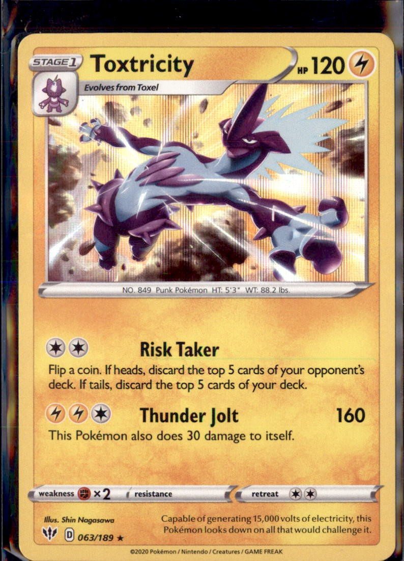 Pokemon Toxtricity 63/189 Darkness Ablaze Holo 3 Card Lot