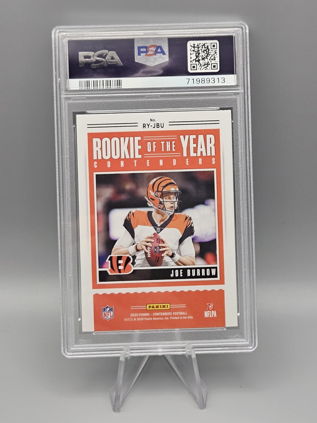 PSA 10 GEM (RC) Joe Burrow Rookie of the Year Contender 2020 Panini Contenders view 4