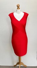 Roman Dress Womens 14 Red Ribbed Bodycon Cap Sleeve Cocktail Party Work