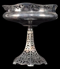 Antique Art Nouveau Silver Plate Compote Fruit Bowl Centerpiece Reticulated 12”