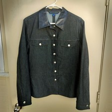 ESCADA SPORT Black Denim Jacket with Leather Collar and Accents Size 42/12