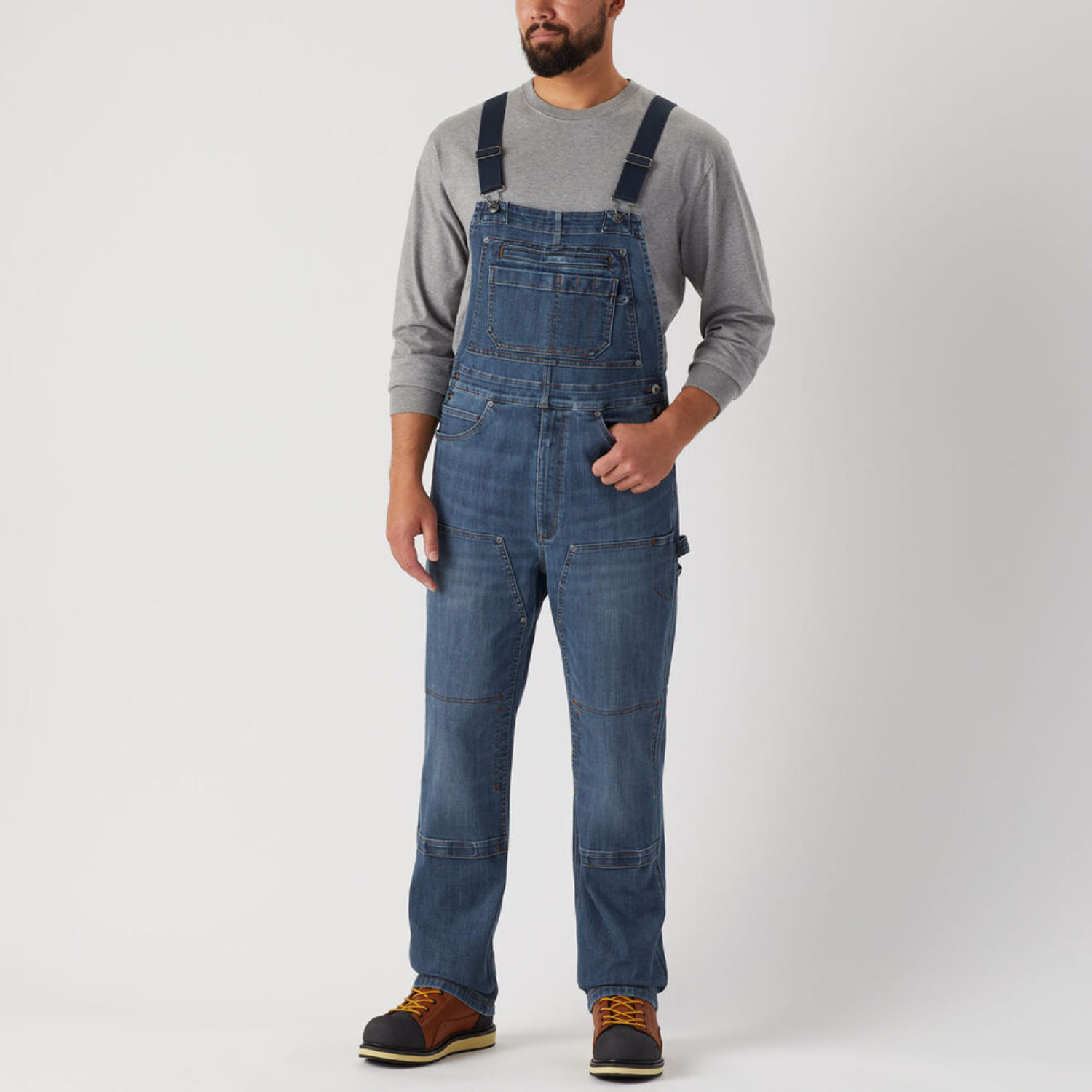 Duluth Ballroom Double Flex Denim Bib Overalls  – Washed Denim Utility Bib