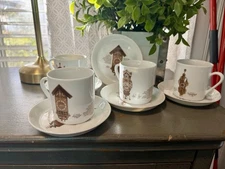 Mitterteich Bavaria porcelain espresso set featuring a vintage clock motif