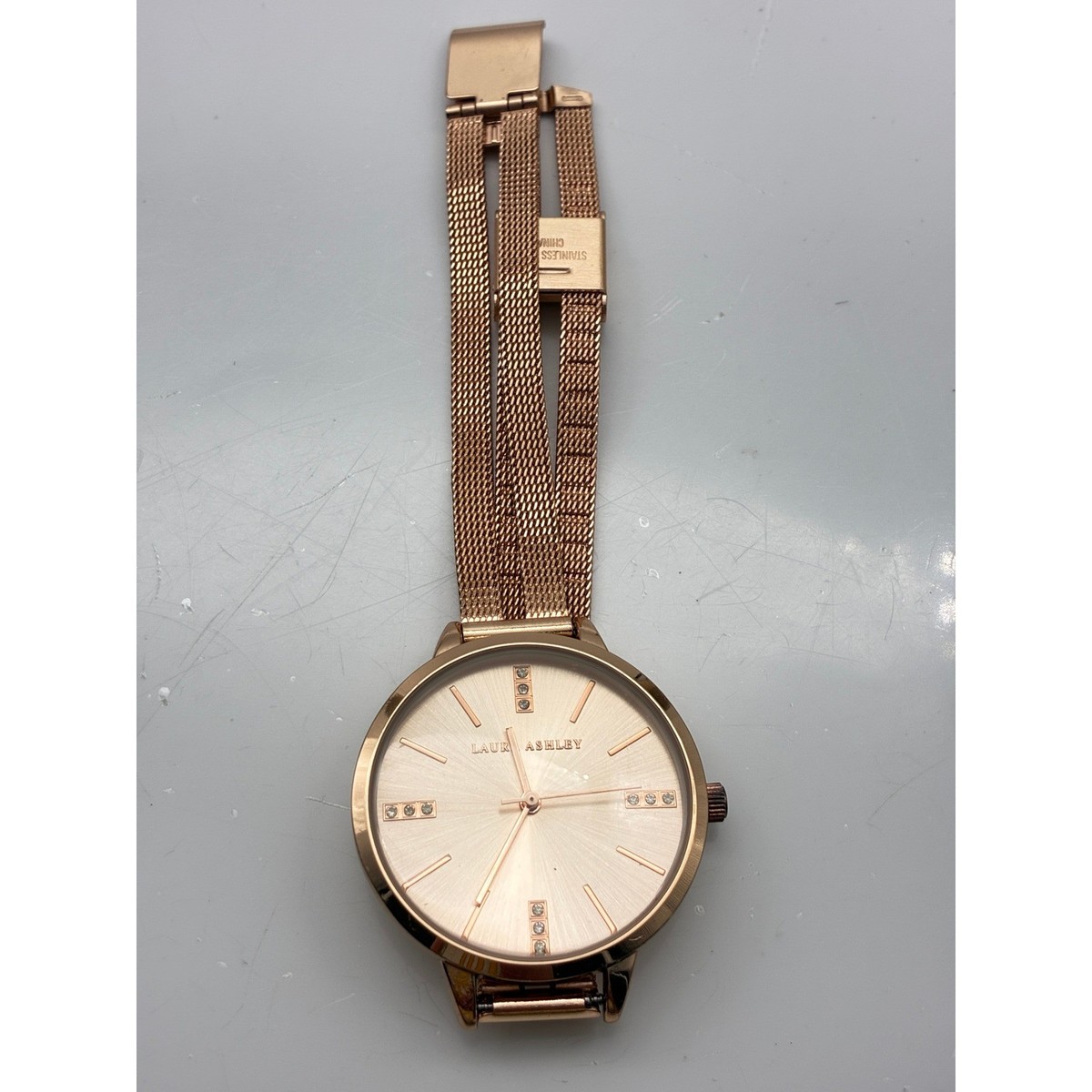 Laura Ashley Rose Gold Tone Crystal Mesh Band Watch LA31054RG