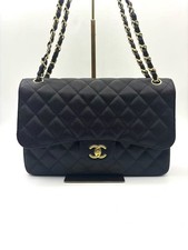 Auth Chanel Classic Flap Jumbo Bag Black Caviar Leather Gold Hardware Collector