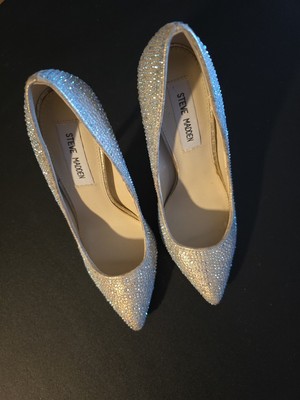 Steve Madden Silver Glitter Heels Lenona Womens Size 7B