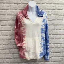 Retro Tie Dyed Womens M Hoodie Lightweight Boho Hippie Streetwear Pink Blue Y2K
