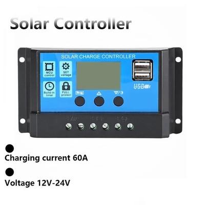 60A PWM Solarladeregler 12V 24V LCD Display Dual USB Regler