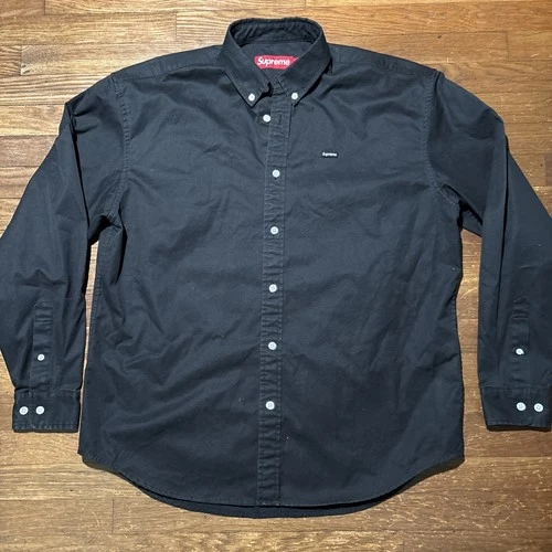 Supreme Small Box Logo Black Button Down Long Sleeve Cotton Shirt - Small - product listing photo