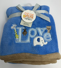 NWT Carters Just One You Love Blue Elephant Monkey Giraffe Fleece Baby Blanket