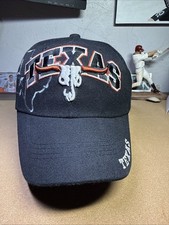 Texas Longhorn Hat Embroided Raised Adjustable Black Orange Longhorn
