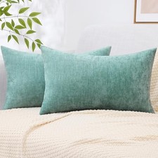 Chenille Throw Pillow Covers 12x20 Inch Set of 20" x 12" Pack of 2 Aqua Haze