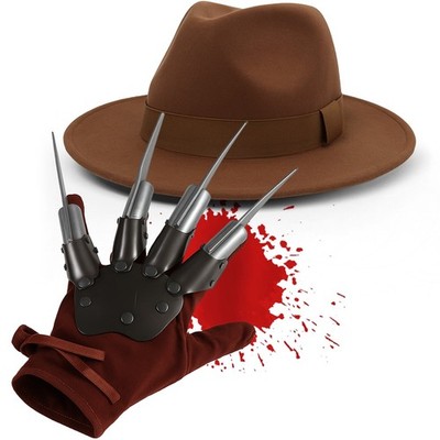 Halloween Nightmare On ELM Street Creepy Movie Freddy Horror Hat & Claw Glove