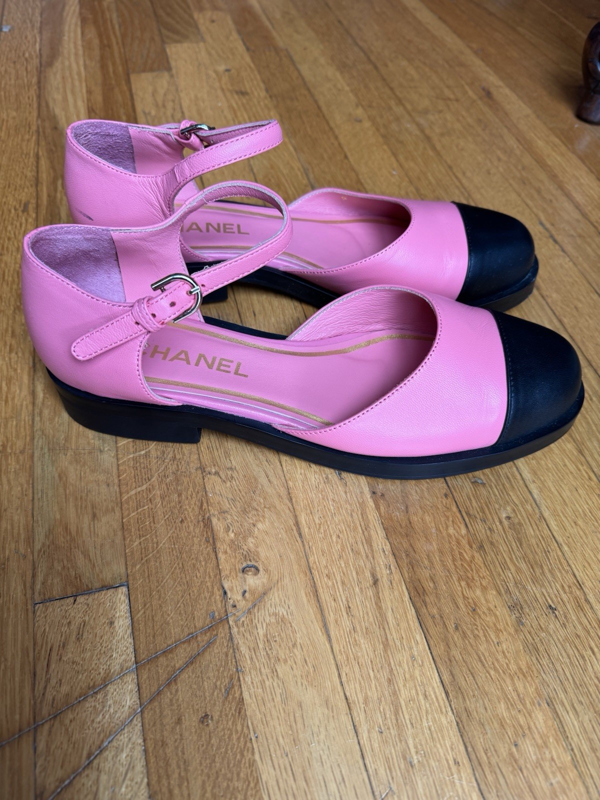 Authentic Chanel Mary jane Shoes Balerinas Pink/black Sz 40/41