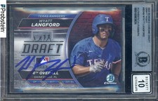 Wyatt Langford Signed 2023 Bowman Chrome Draft Night RC BGS BAS 10 AUTO