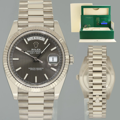 2023 NEW PAPERS Rolex Day Date 40 White Gold President Grey St...