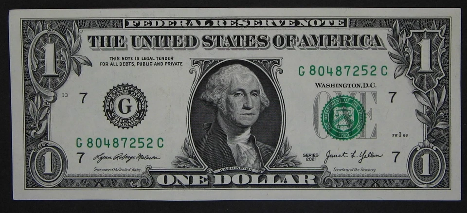 2021 $1 (ONE DOLLAR) - NOTE - SERIAL NUMBER - "8" SHIFT HIGH - ERROR - Image 2 of 3
