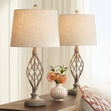 Annie Country Cottage Table Lamps 28" Tall Set of 2 Sand Iron Bronze for Bedroom