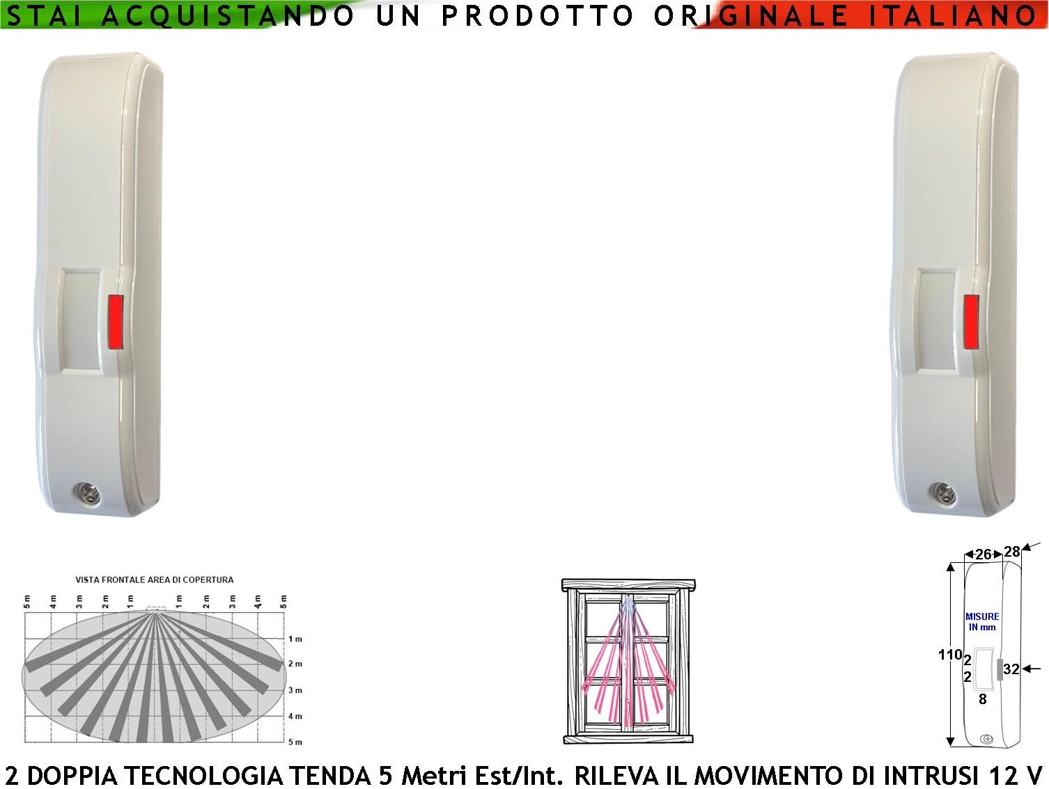 Rilevatore Doppia Tecnologia Effetto Tenda Antifurto 2 Pezzi