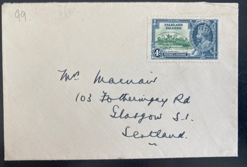 1935 Fox Bay Falkland Islands Cover To Scotland King George V Jubilee
