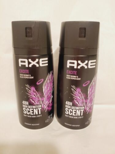 (2) AXE " Excite " LOT Deodorant Body Spray 48 HR Coconut Pepper Antiperspirant