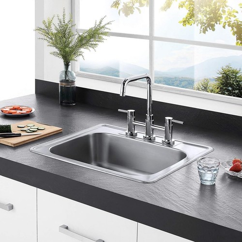 Fregadero de cocina de 25 pulgadas con tres orificios, fregadero de cocina de montaje superior de 25 x 22"" - Imagen 1 de 7