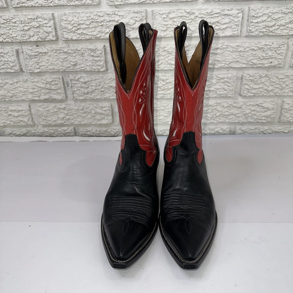 Botas de Vaquero Rocketbuster Pee Wee - Para Mujer Talla 5 Negro Rojo Con Incrustaciones Usadas en Excelente Condición Foto 3 de 4