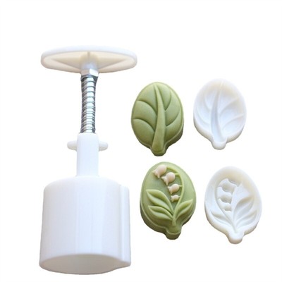 Hand-Pressure Moon Cake Mold Leaf Shape Cookie Stamps Mid-Autumn Mooncake Makers