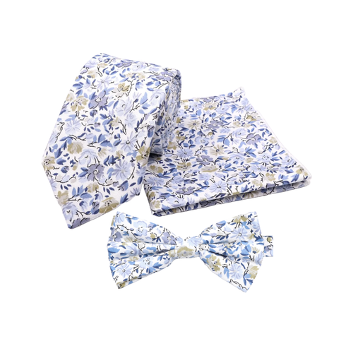 Floral Blue Liberty Style Tie pocket square Bow tie Hanky Wedding formal Prom - Picture 11 of 14
