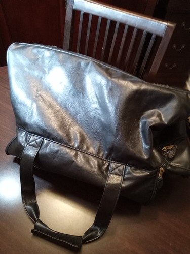 NFL MN Vikings Black Leather Duffle Bag Heavy Duty Hardware Left at Superdome! - Picture 7 of 22