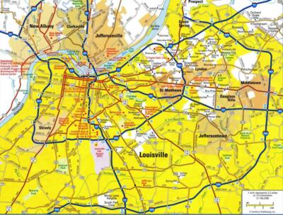 LOUISVILLE KENTUCKY MAP GLOSSY POSTER PICTURE PHOTO PRINT road city