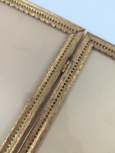 Antique 8x10 Double Hinged Photo Picture Frame Ornate Gold Tone Freestanding - Picture 6 of 21