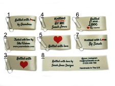 Knitted with love sew in craft business labels for fabric satin ribbon in cream