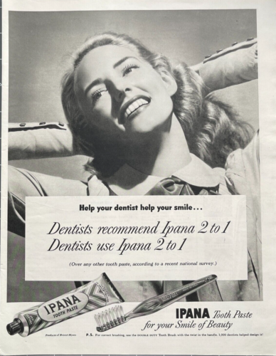 Ipana Zahnpasta für Ihr Lächeln der Schönheit Bristol-Myers Vintage Druck Werbung 1948 - Bild 1 von 1