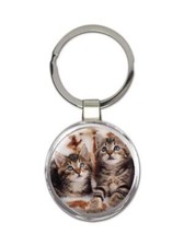 Cat : Gift Round Keychain Cute Animal Kitten Funny Friend Feline Pets Lover