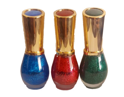 Safran Glitzer Nagellack BLAU MAGENTA GRÜN 3er Pack