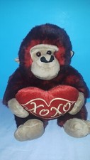 Dan Dee Red Black Brown Gorilla Plush Holding Red Heart XOXO Valentine 10"